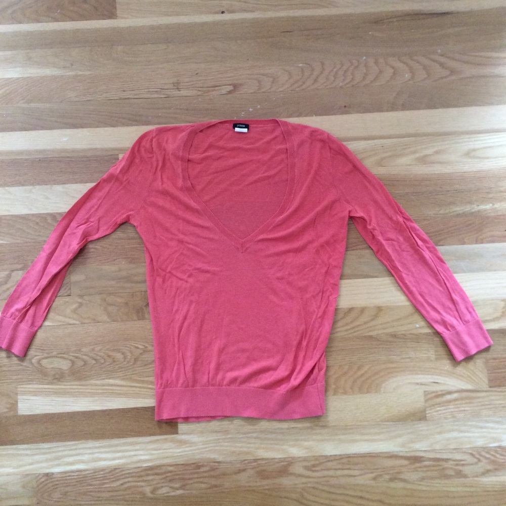 J. Crew coral silk/linen sweater, size M